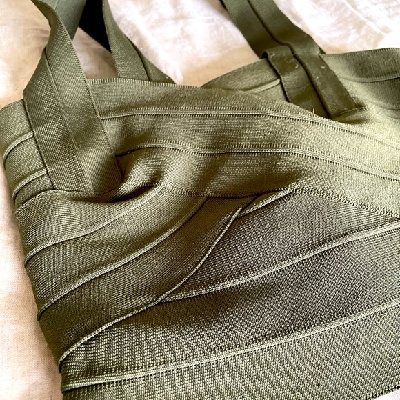Olive Green Bandeau Crop Top & Pencil Skirt - Picture 2 of 5